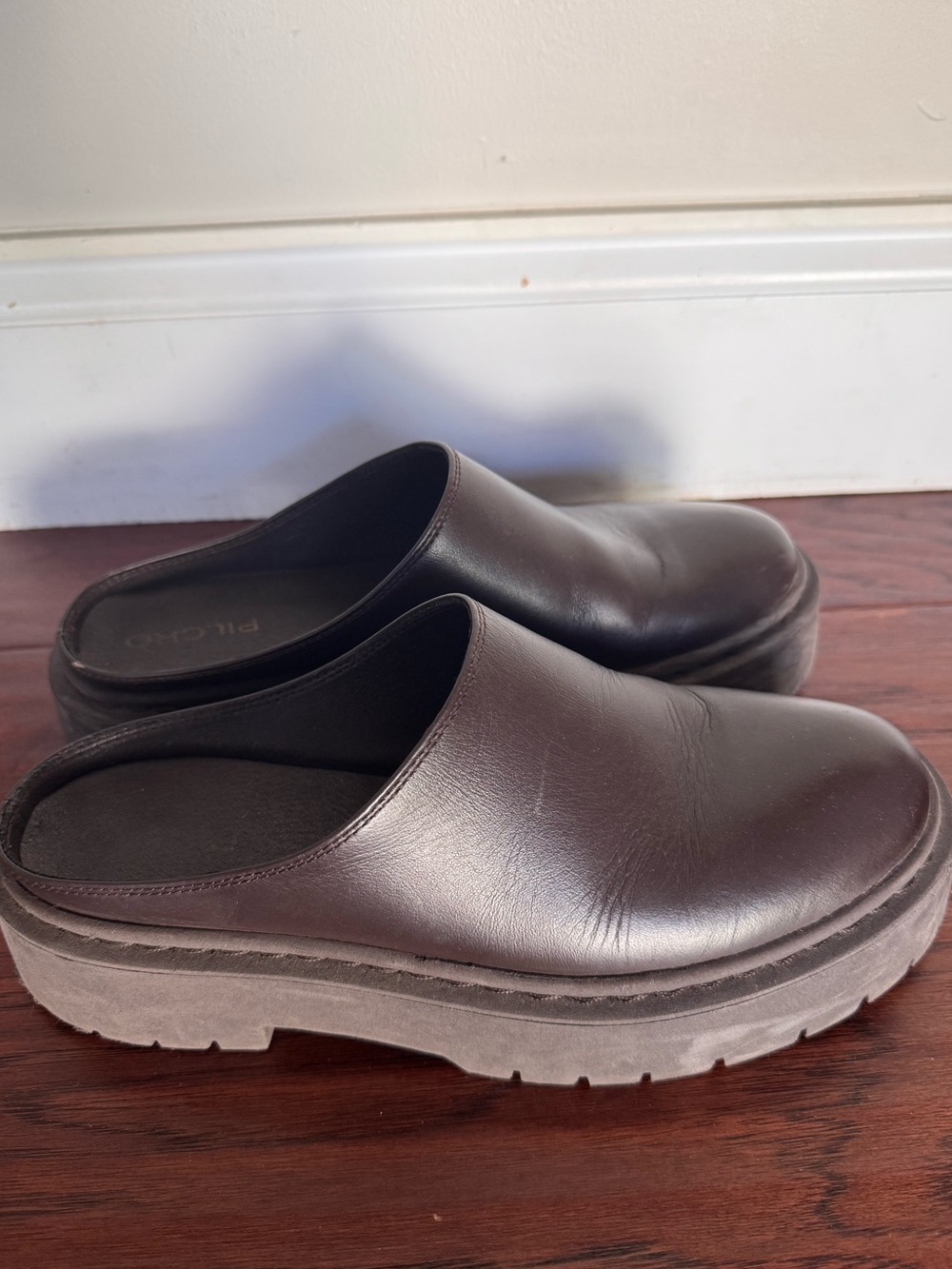 Anthropology Pilcro Chunky Mule Clogs Leather Dark Brown Size 40 Minimalist Chic - Picture 2 of 9